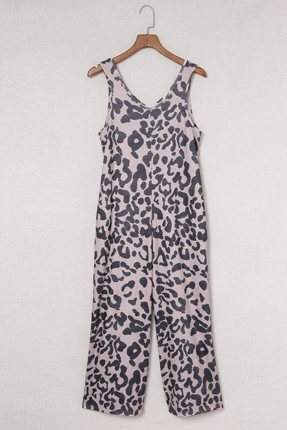 Leopard Sleeveless Wide Leg Jumpsuit-Angel Casuals