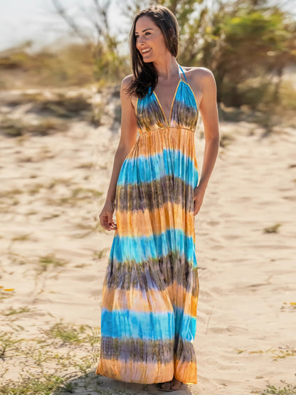 Tie-Dye Halter Neck Sleeveless Dress-Angel Casuals