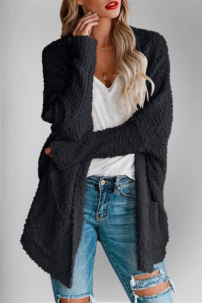 Double Take Pocketed Open Front Long Sleeve Cardigan-Angel Casuals