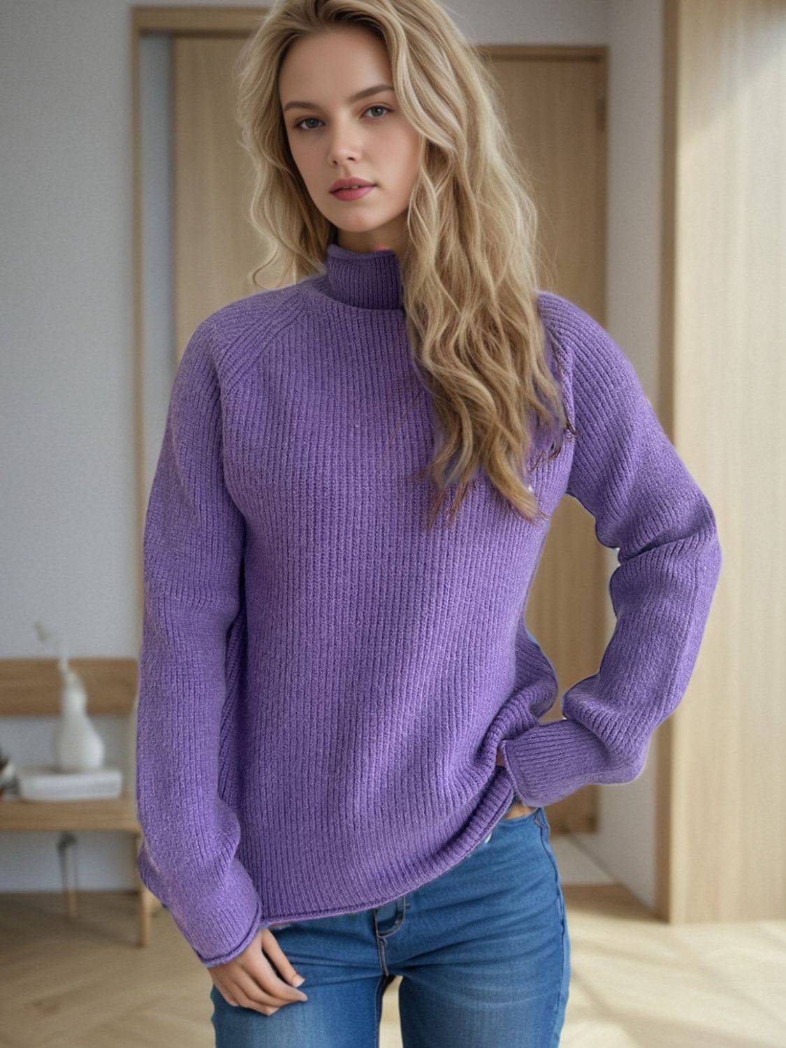 Turtleneck Long Sleeve Sweater-Angel Casuals