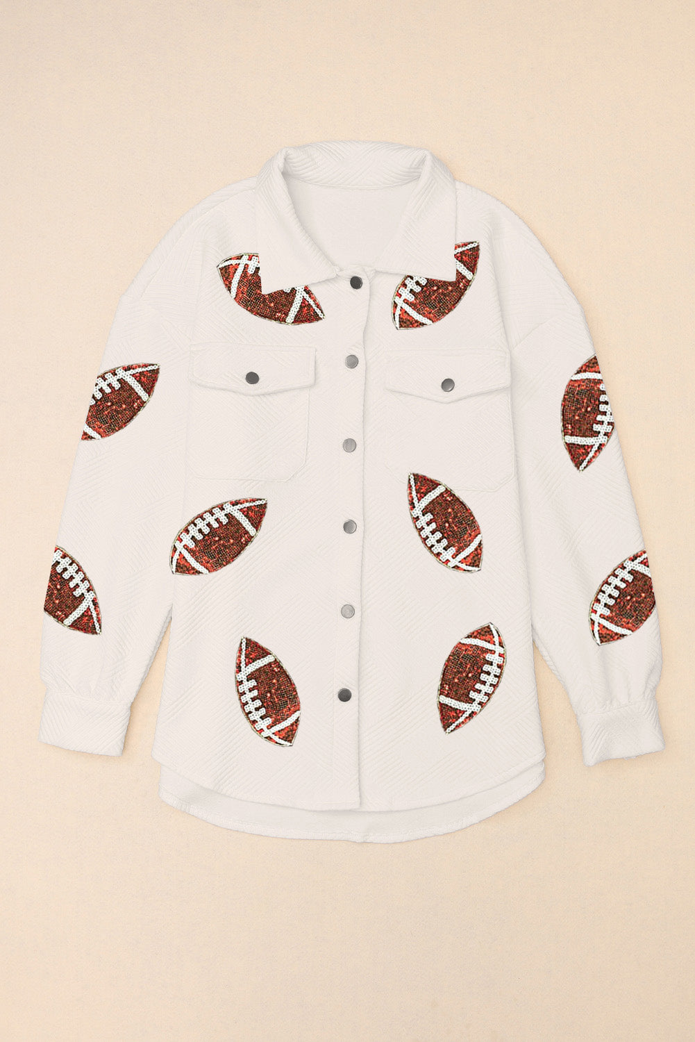 Sequin Football Patch Collared Neck Snap Button Jacket-Angel Casuals