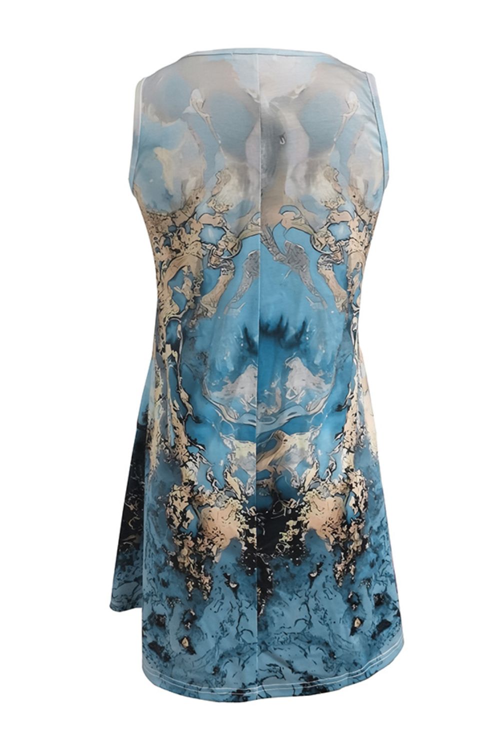 Abstract Print Round Neck Sleeveless Dress with Pockets-Angel Casuals