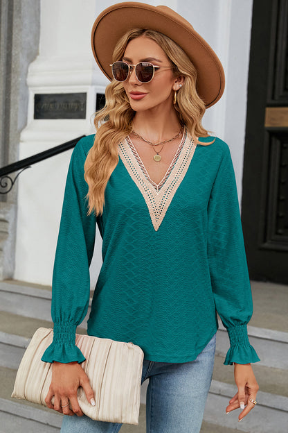 V-Neck Flounce Sleeve T-Shirt-Angel Casuals