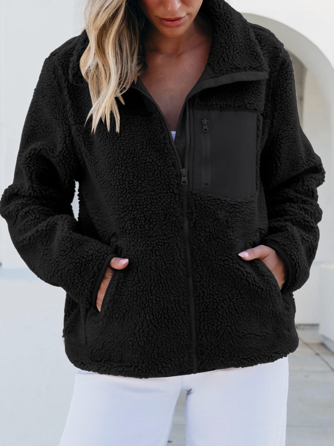 Zip Up Long Sleeve Plush Jacket-Angel Casuals
