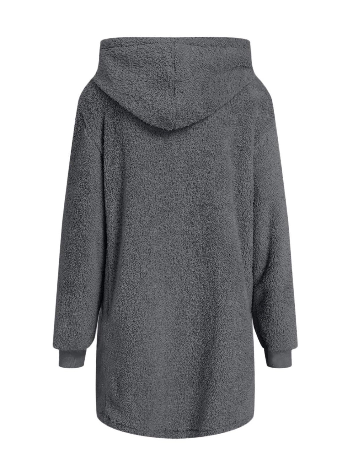 Fuzzy Pocketed Zip Up Long Sleeve Hooded Jacket-Angel Casuals