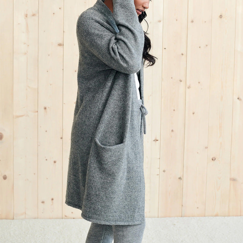 Open Front Long Sleeve Cardigan with Pockets-Angel Casuals