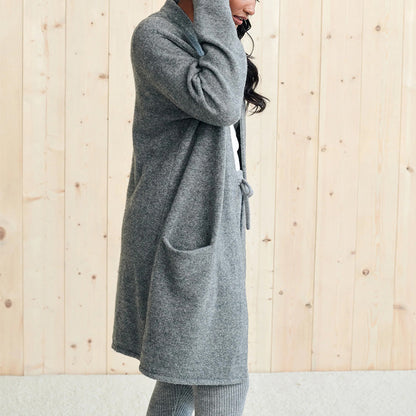 Open Front Long Sleeve Cardigan with Pockets-Angel Casuals