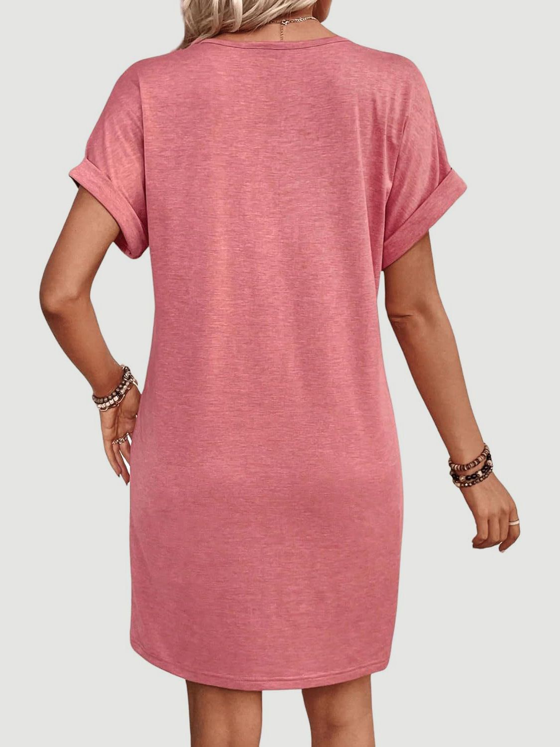 Quarter Button V-Neck Short Sleeve Dress-Angel Casuals