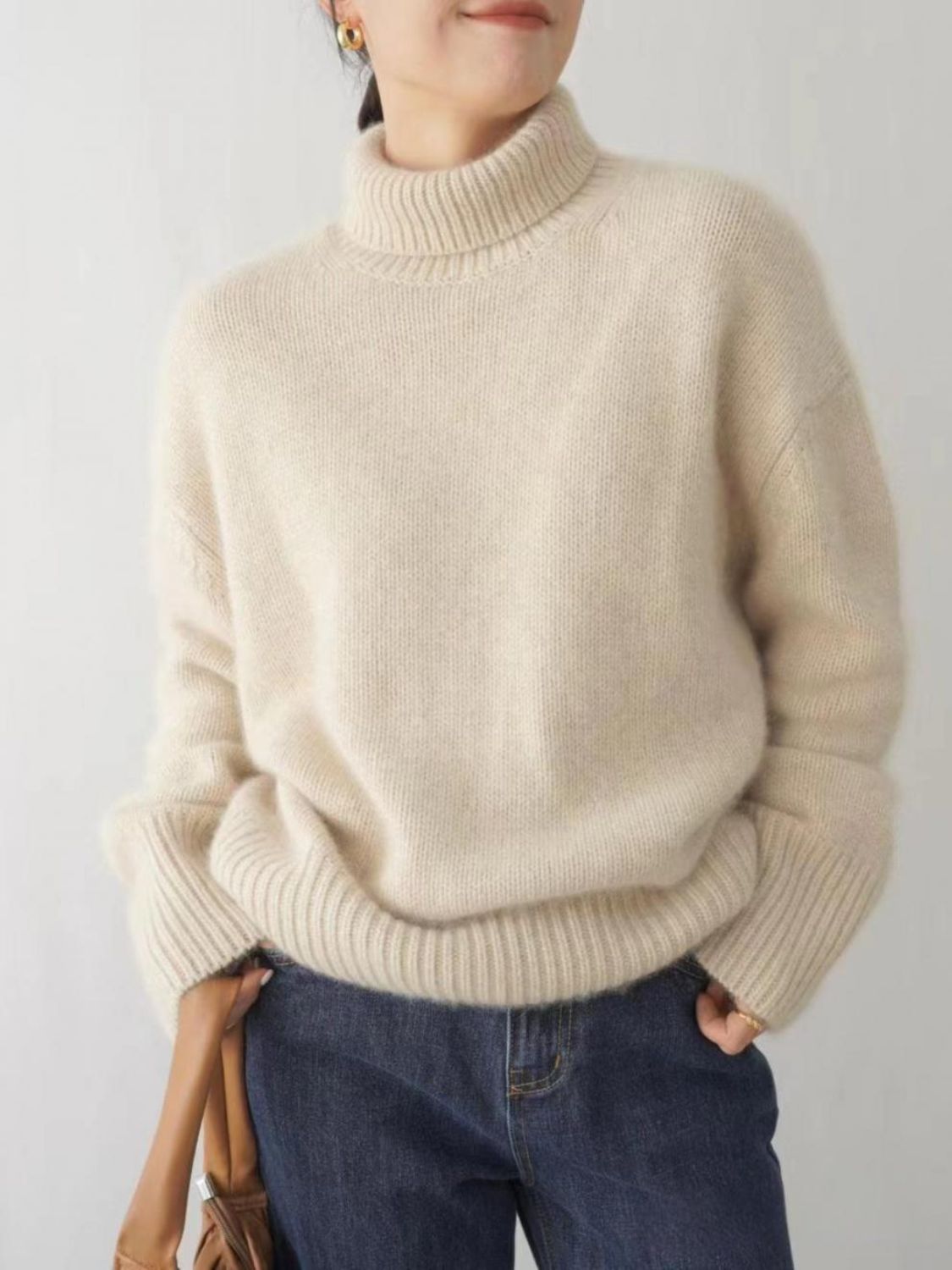 Turtleneck Dropped Shoulder Long Sleeve Sweater-Angel Casuals