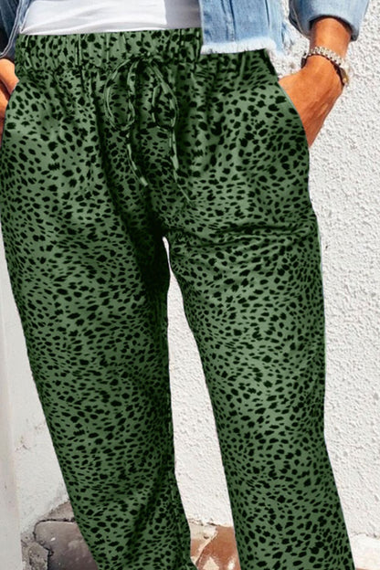 Double Take Leopard Print Joggers with Pockets-Angel Casuals