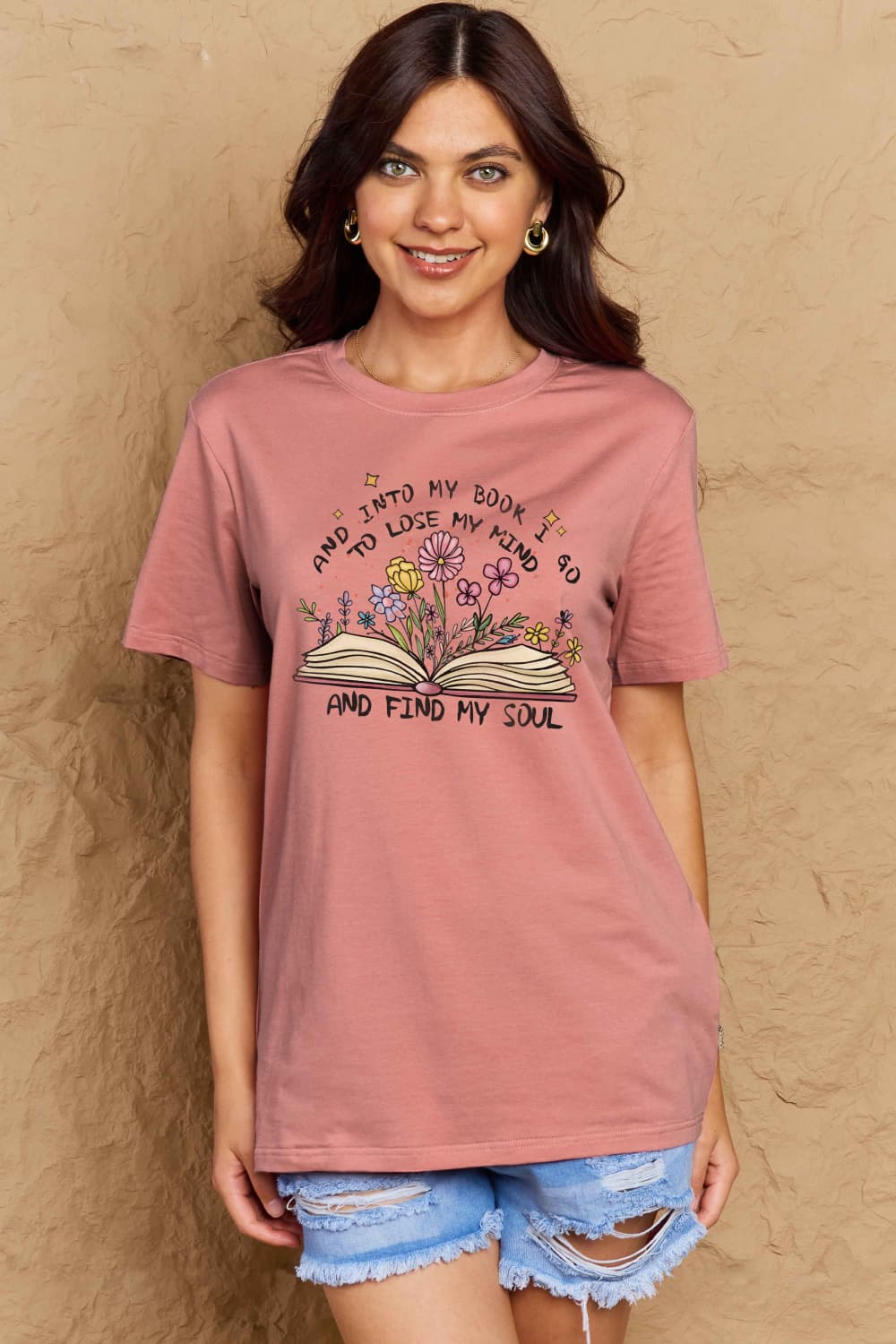 Simply Love Full Size Book & Flower Graphic Cotton Tee-Angel Casuals