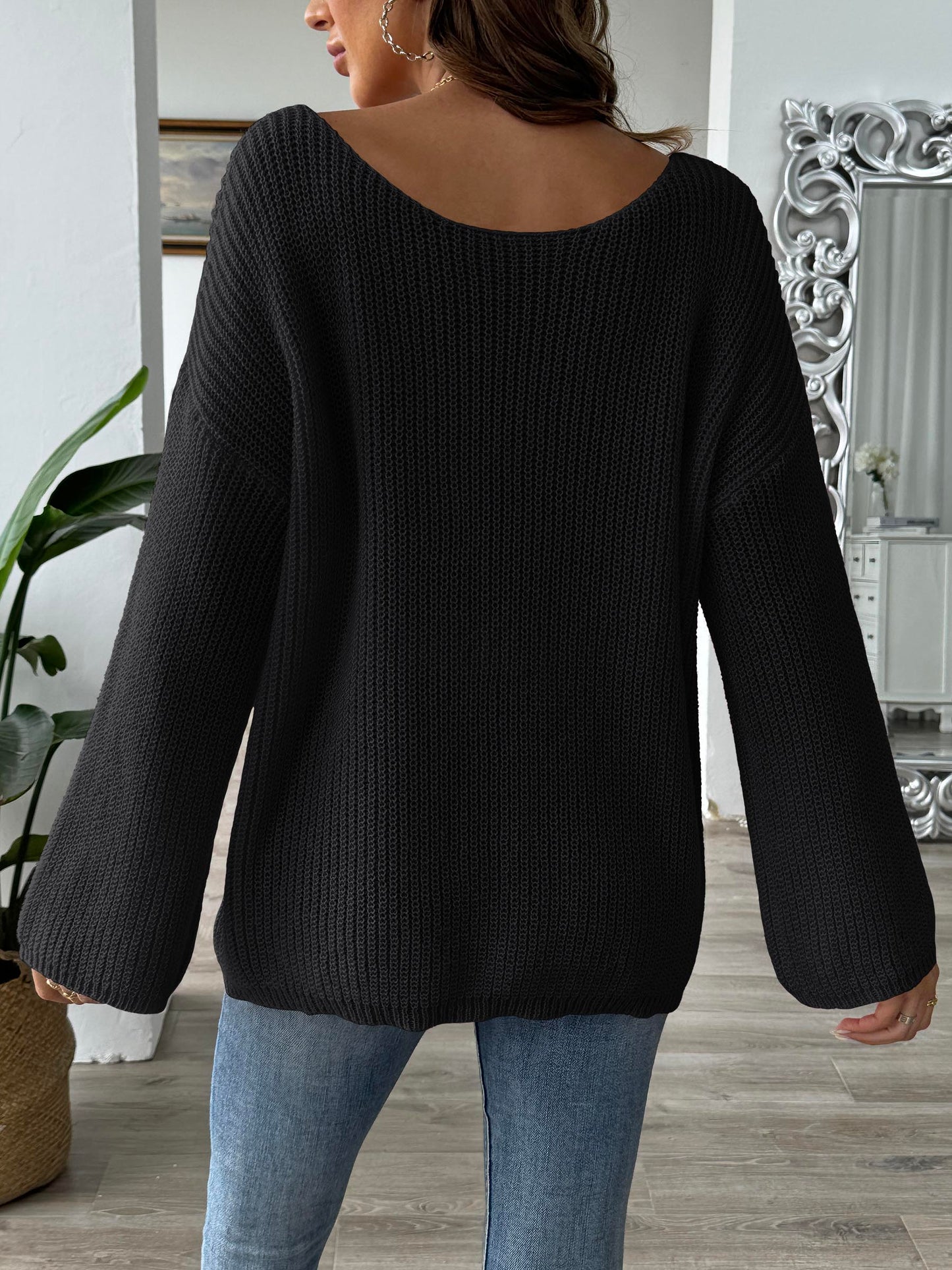 Flower Round Neck Long Sleeve Sweater-Angel Casuals