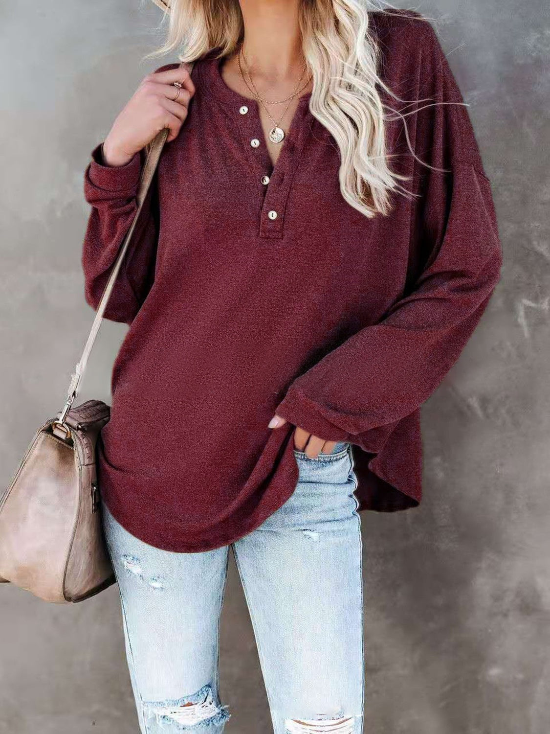 Buttoned Drop Shoulder Top-Angel Casuals