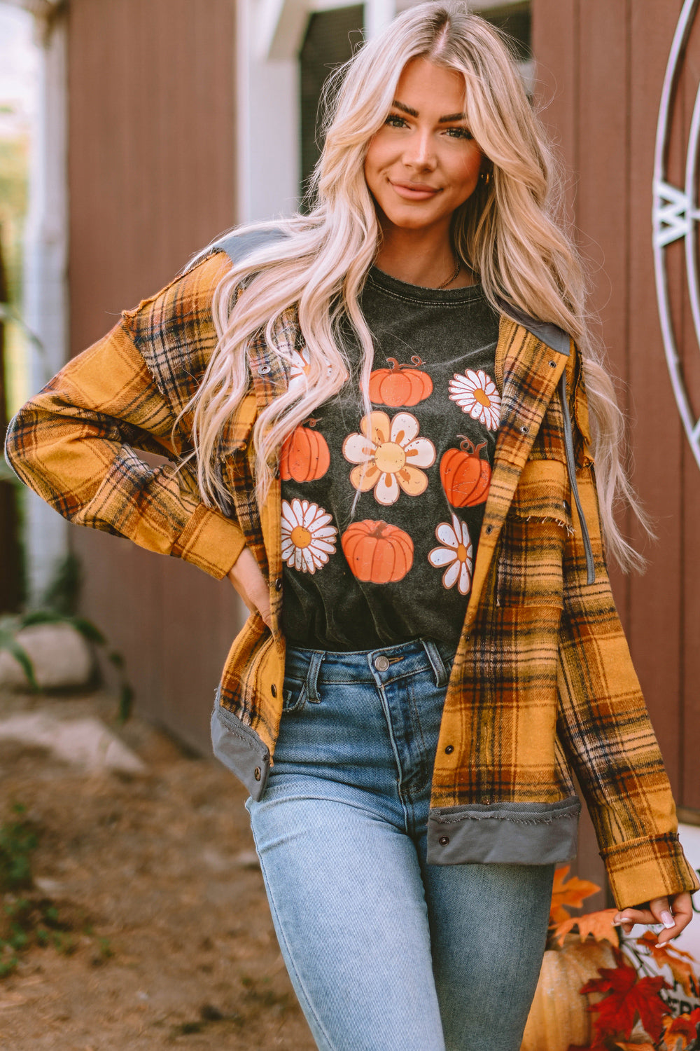 Plaid Hooded Button Front Jacket-Angel Casuals