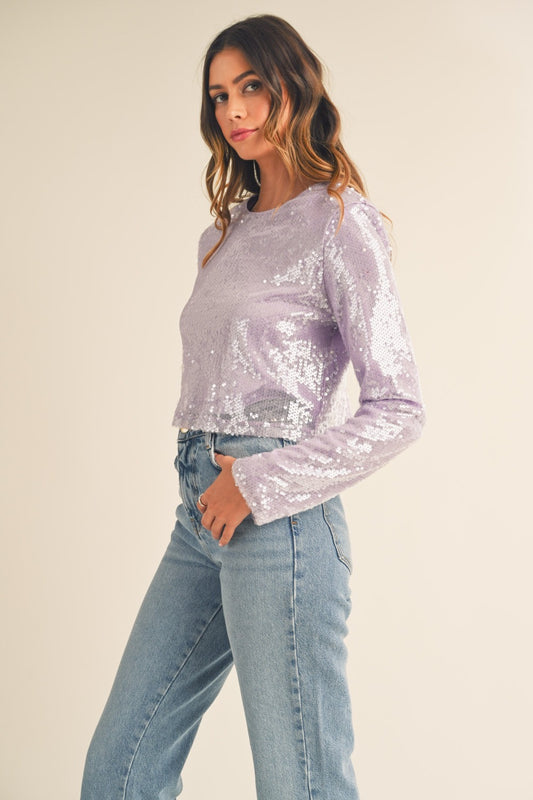 MABLE Shoulder Padded Sequin Crop Top-Angel Casuals