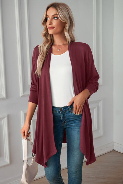 Open Front Long Sleeve Cardigan-Angel Casuals