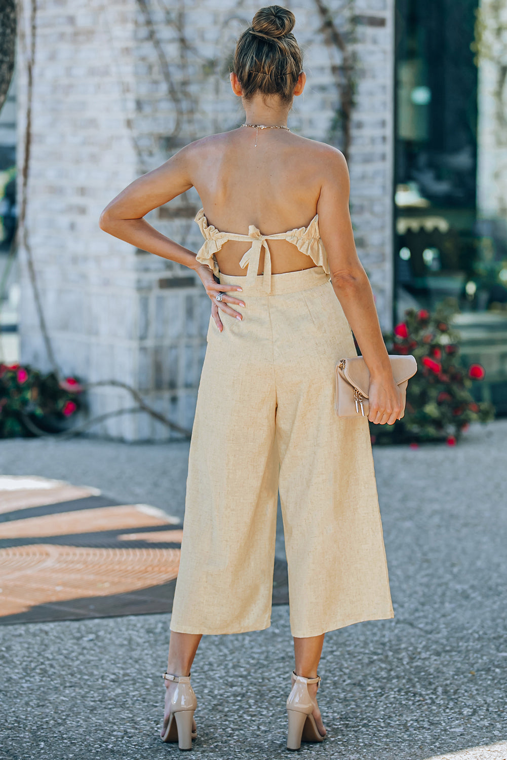 Ruffled Strapless Wide Leg Jumpsuit-Angel Casuals