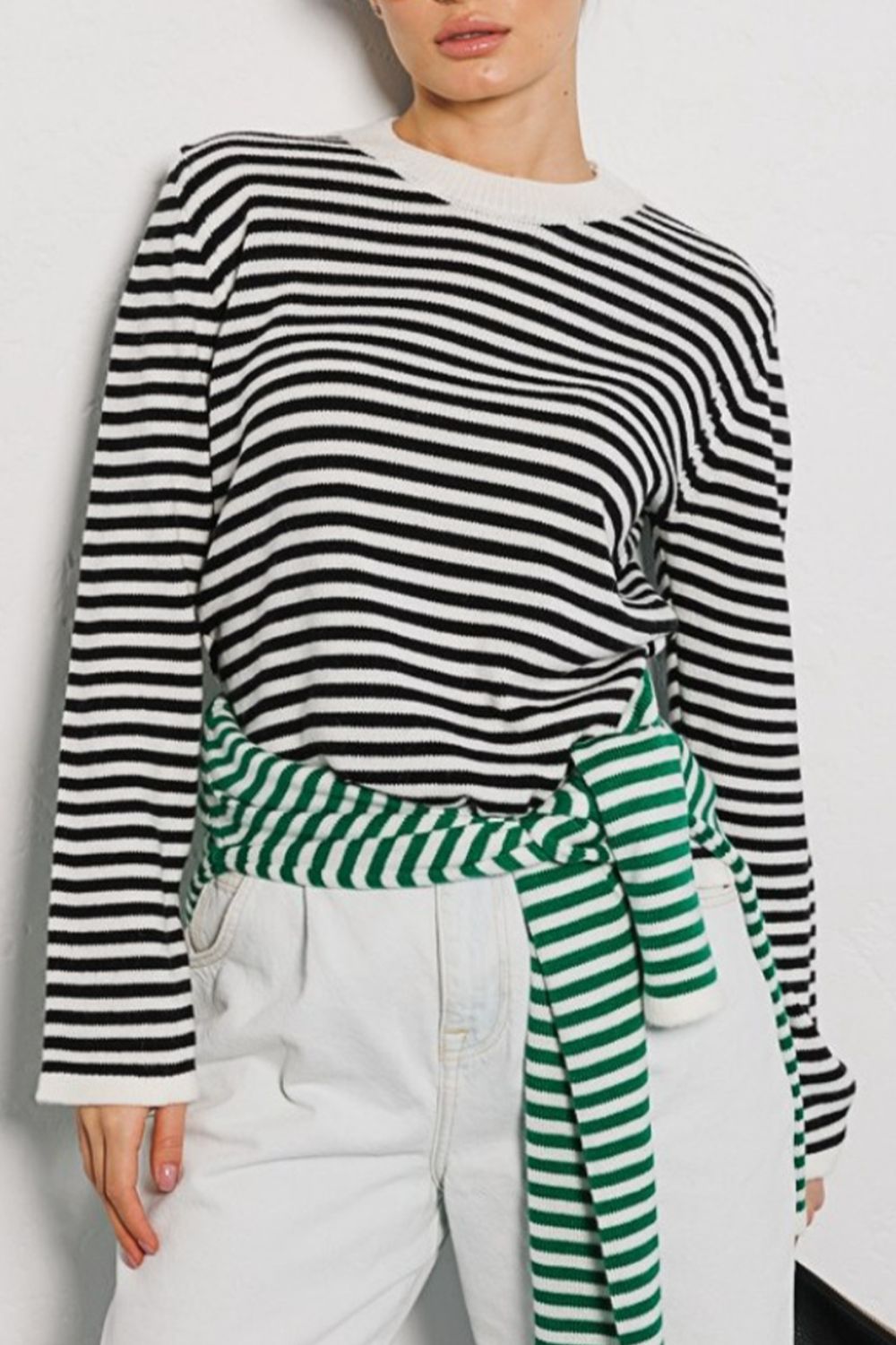 Striped Round Neck Long Sleeve Sweater-Angel Casuals