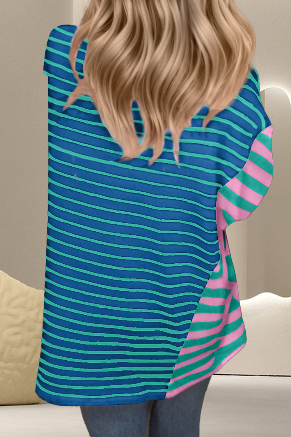 Striped Round Neck Half Sleeve T-Shirt-Angel Casuals