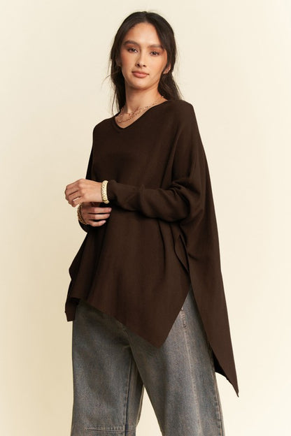 Davi & Dani High-Low Side Slit Batwing Sleeve Top-Angel Casuals