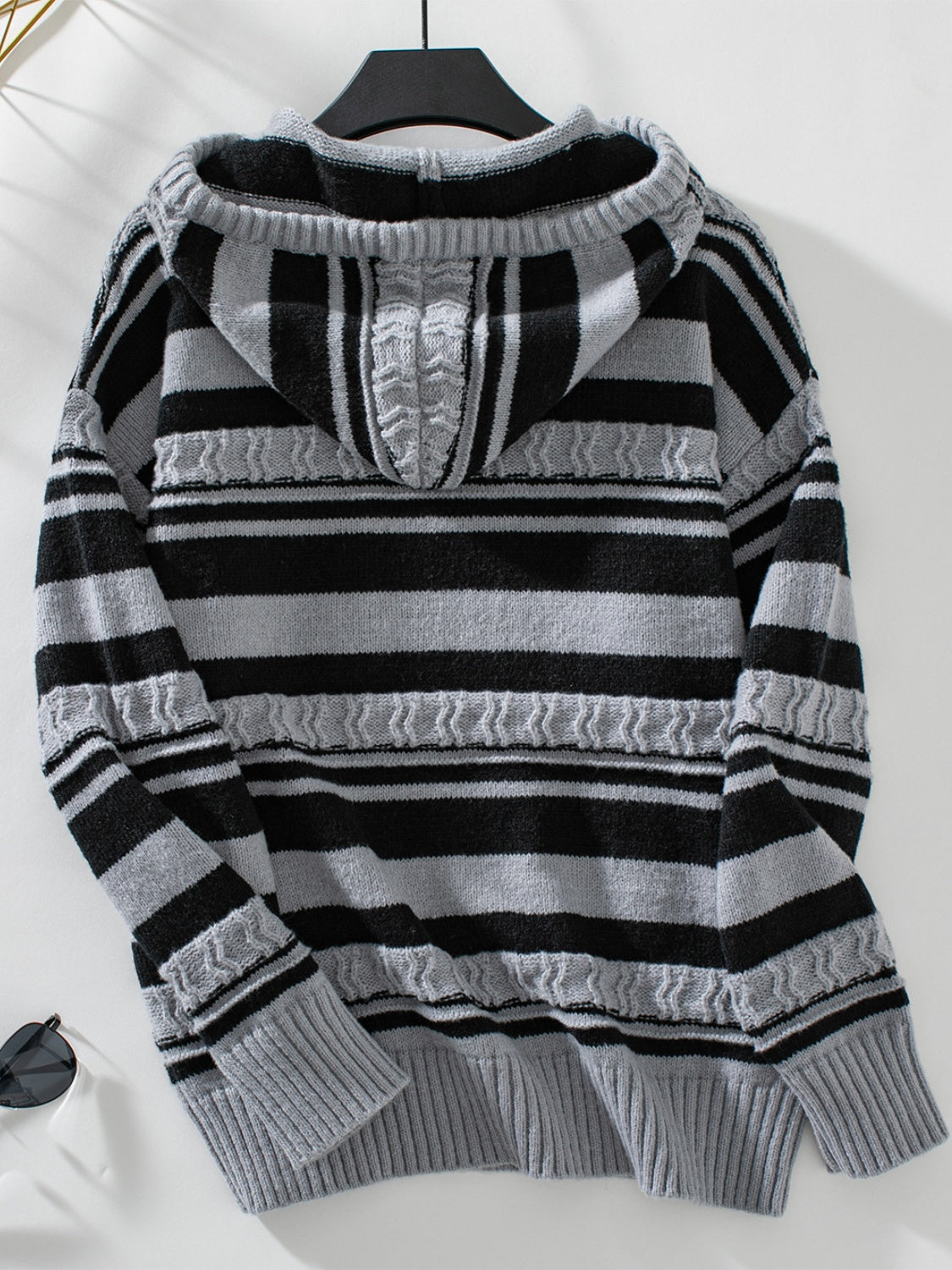 Drawstring Striped Long Sleeve Hooded Sweater-Angel Casuals