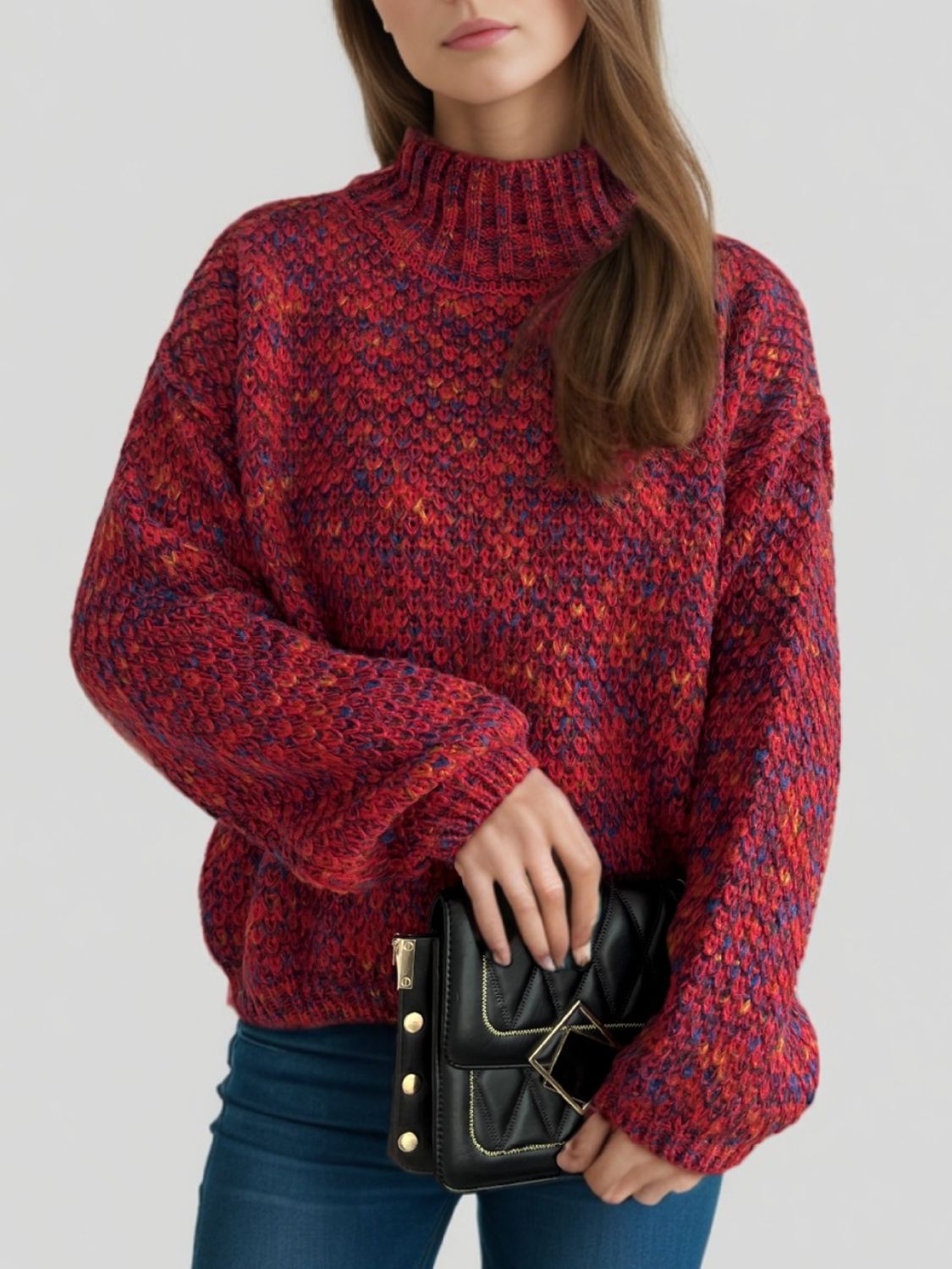 Heathered Turtleneck Dropped Shoulder Sweater-Angel Casuals