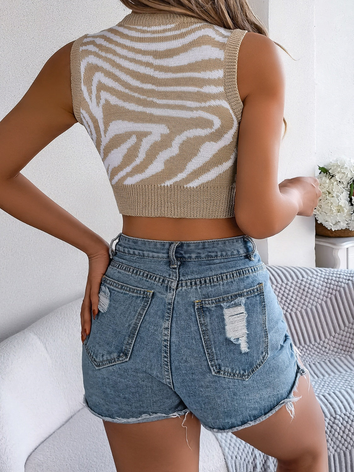 Cutout Animal Print Round Neck Tank-Angel Casuals