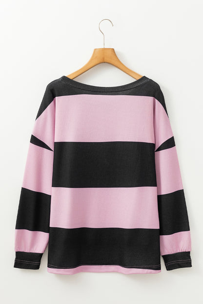 High-Low Color Block Round Neck Long Sleeve T-Shirt-Angel Casuals