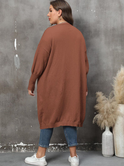 Plus Size Long Sleeve Pocketed Cardigan-Angel Casuals