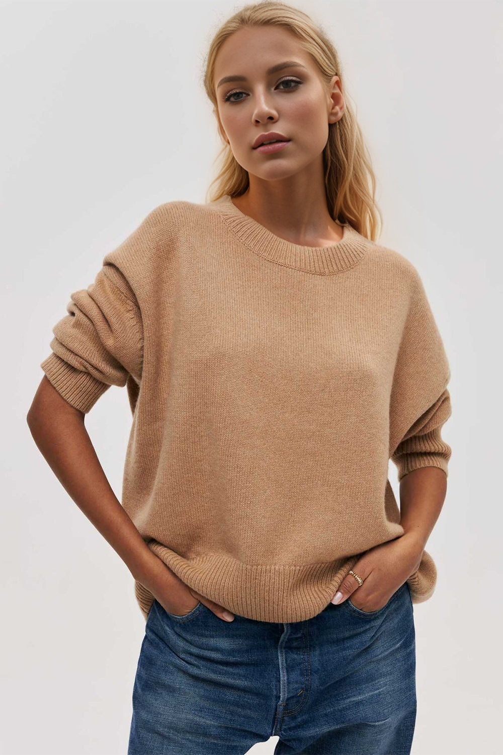 Basic Bae Round Neck Dropped Shoulder Long Sleeve Sweater-Angel Casuals