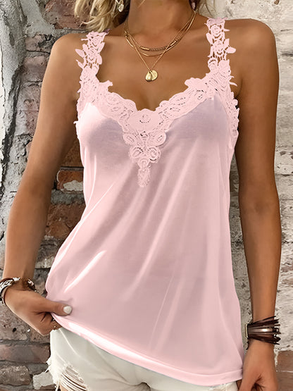 Full Size Lace Detail V-Neck Tank-Angel Casuals