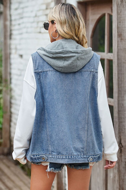 Sleeveless Denim Top with A Detachable Hood-Angel Casuals