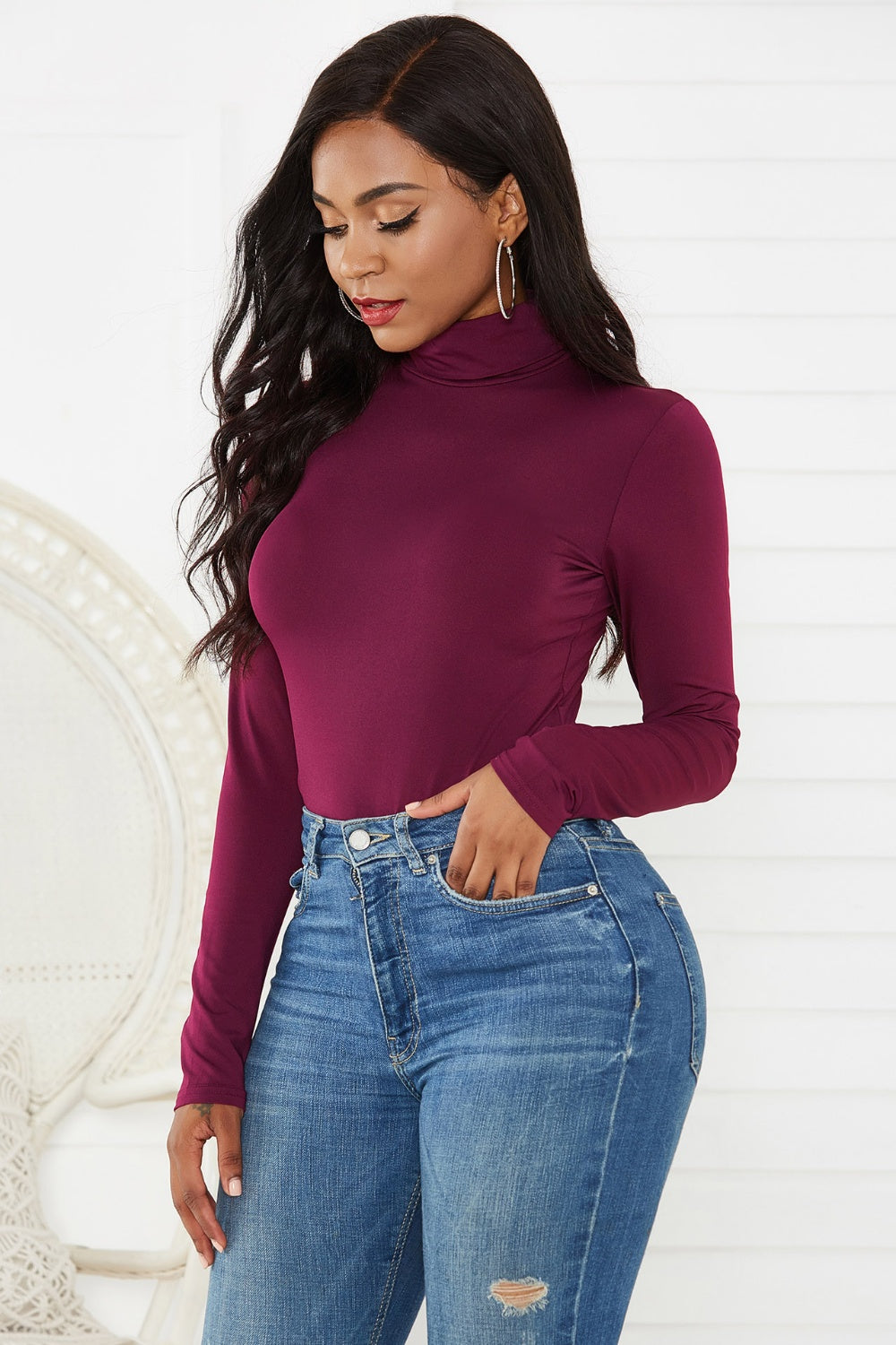 Turtleneck Long Sleeve Bodysuit-Angel Casuals