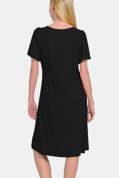 Zenana V-Neck Short Sleeve Dress-Angel Casuals