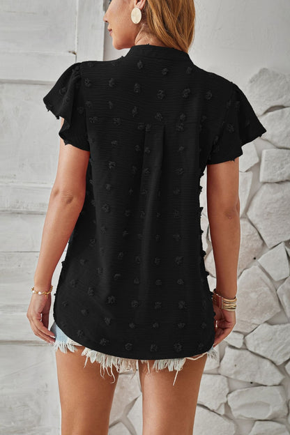 Swiss Dot Notched Cap Sleeve T-Shirt-Angel Casuals