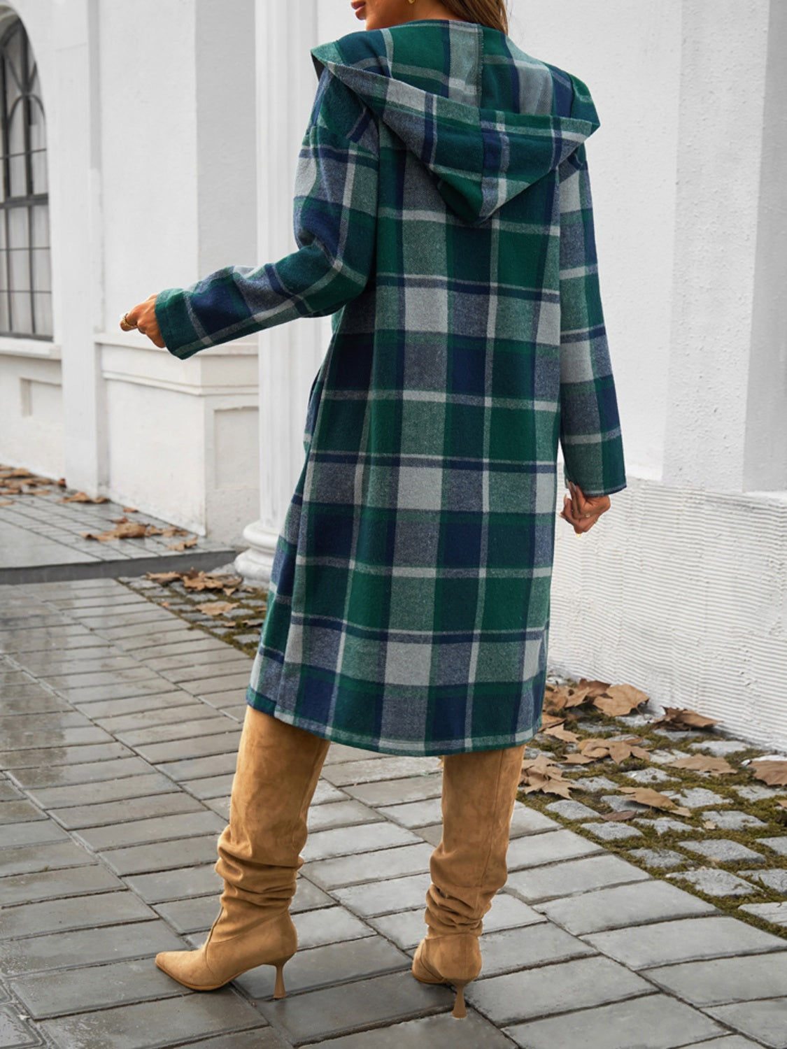 Devine Plaid Long Sleeve Hooded Coat-Angel Casuals