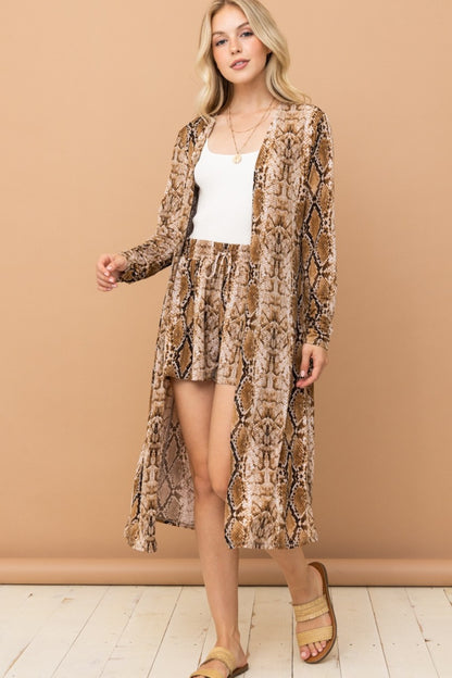 And The Why Snake Print Kimono Open Front Longline Cardigan-Angel Casuals