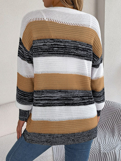Openwork Striped Open Front Cardigan-Angel Casuals