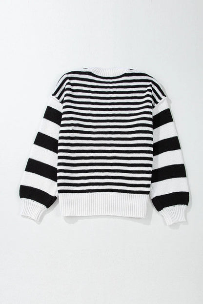 Striped Round Neck Long Sleeve Sweater-Angel Casuals