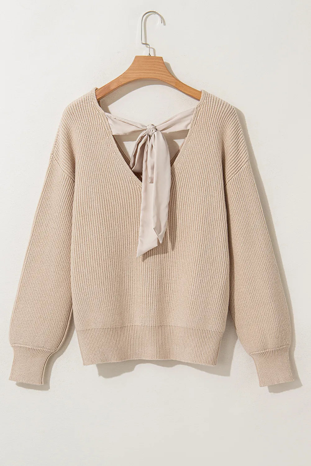 Tied V-Neck Long Sleeve Sweater-Angel Casuals