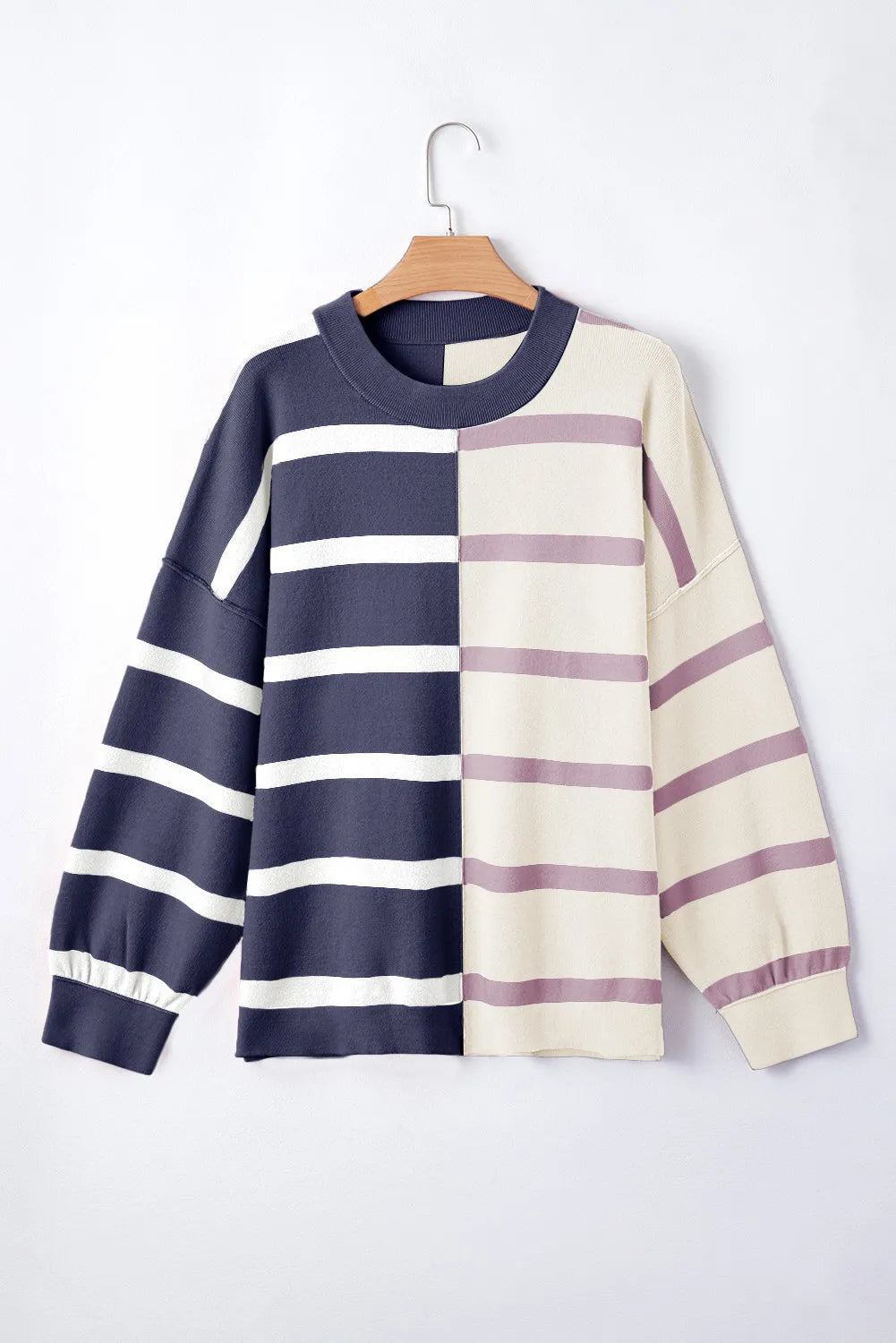 Striped Round Neck Long Sleeve Knit Top-Angel Casuals