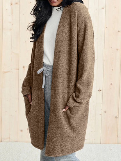 Open Front Long Sleeve Cardigan with Pockets-Angel Casuals
