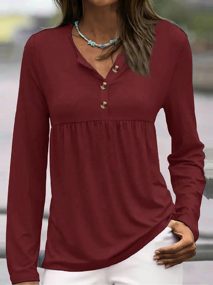Half Button Long Sleeve T-Shirt-Angel Casuals