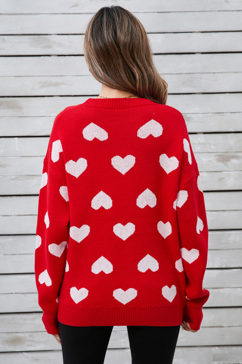 Angel Wings Heart Round Neck Long Sleeve Sweater-Angel Casuals