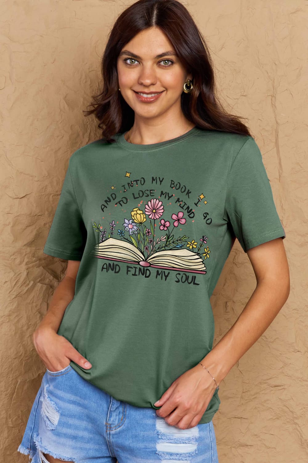 Simply Love Full Size Book & Flower Graphic Cotton Tee-Angel Casuals