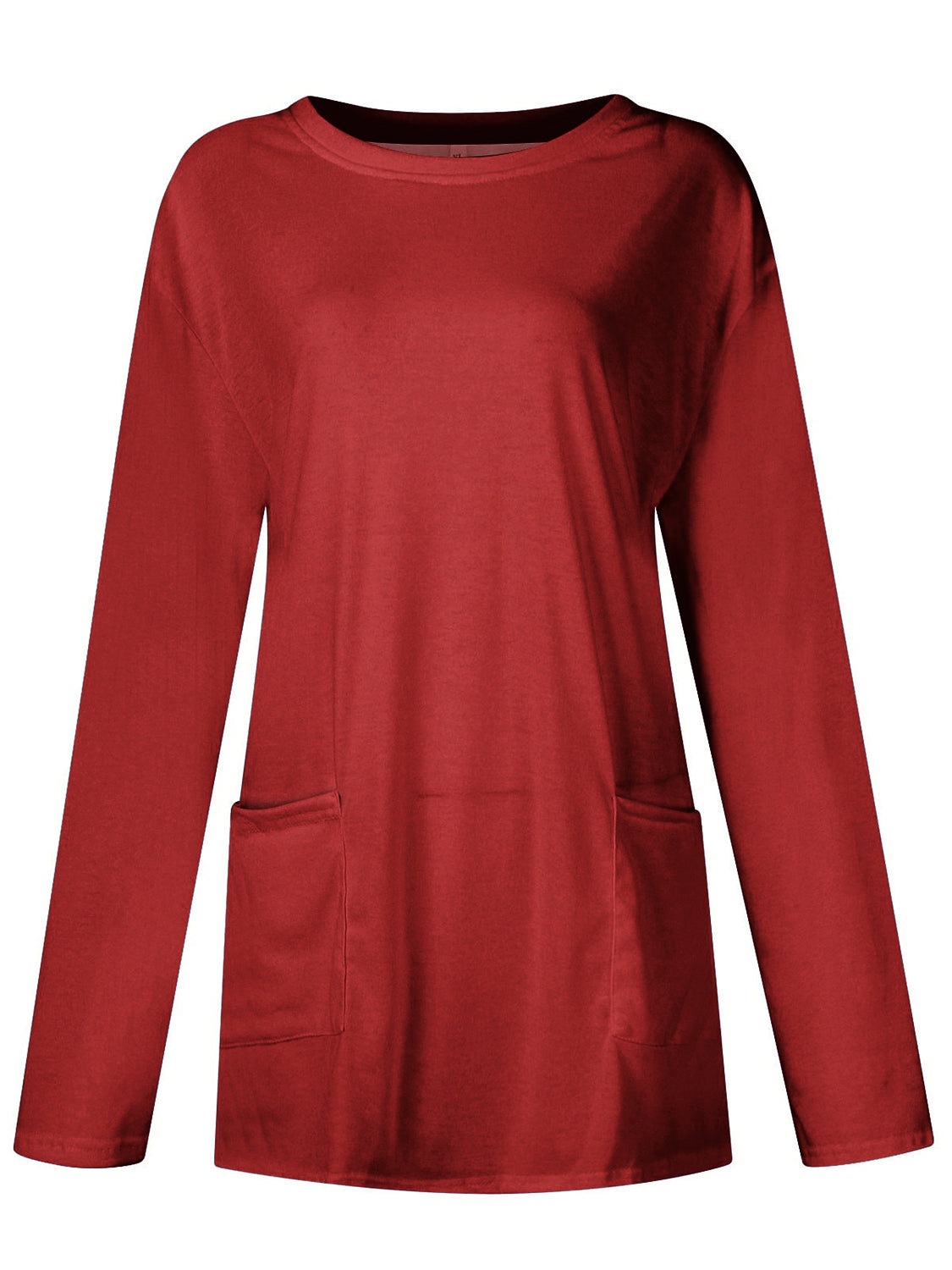 Full Size Pocketed Round Neck Long Sleeve T-Shirt-Angel Casuals