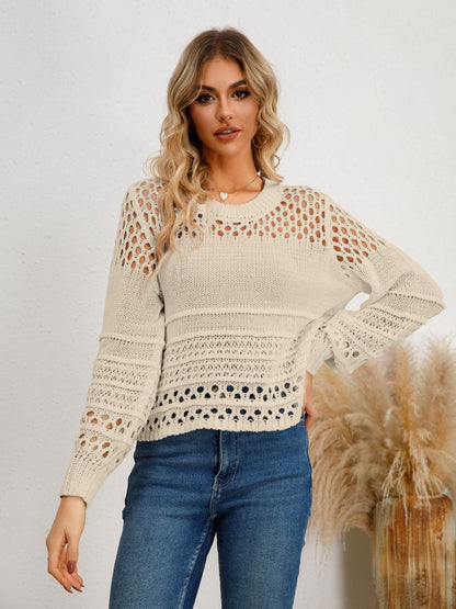 Cutout Round Neck Knit Top-Angel Casuals