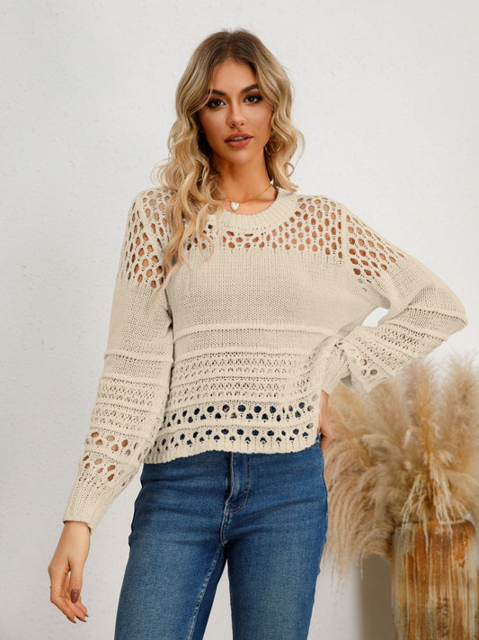 Cutout Round Neck Knit Top-Angel Casuals