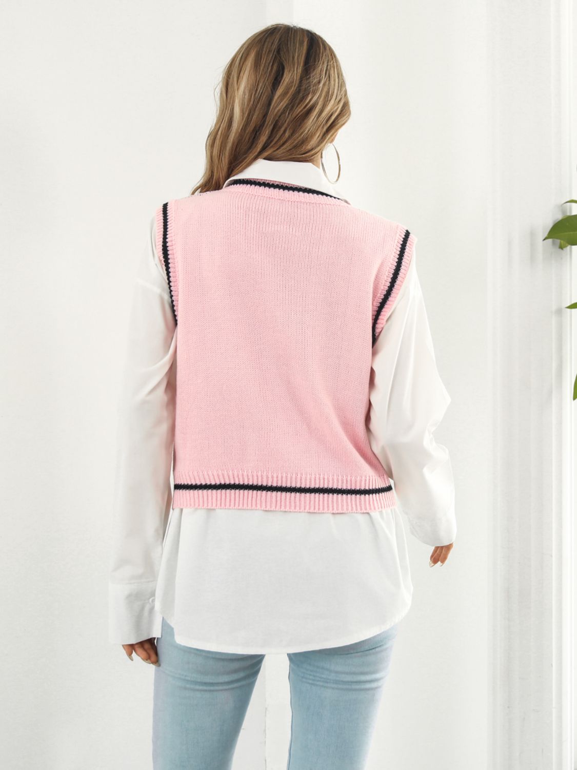 Skull Contrast V-Neck Sweater Vest-Angel Casuals