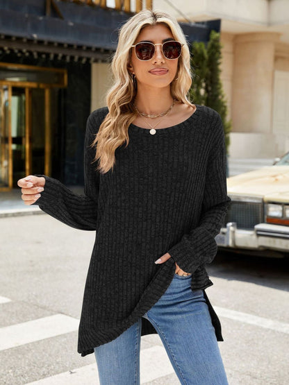 Round Neck Long Sleeve T-Shirt-Angel Casuals